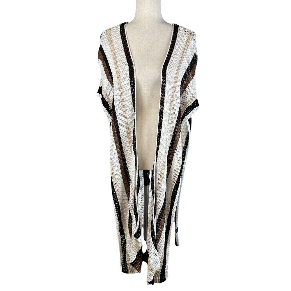 House of Harlow 1960 Crochet Boho Kimono Coverup One Size Neutral Stripe